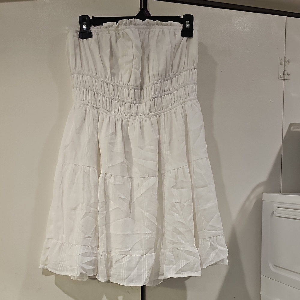 Pretty 100% Cotton White Ruffle Fluffy Strapless Dress Ladies Size XL